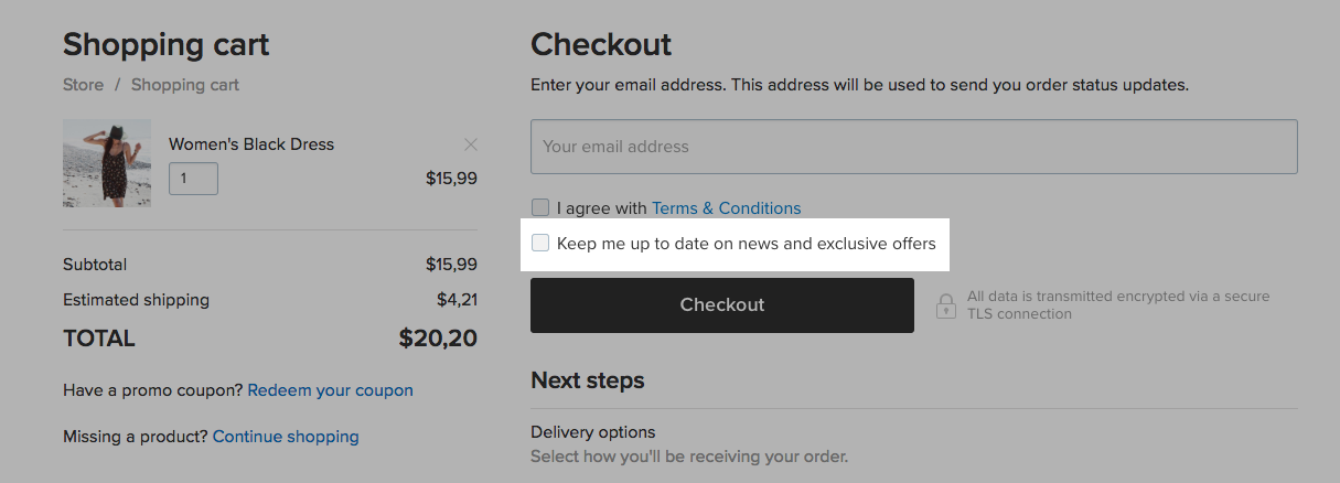 Option on checkout