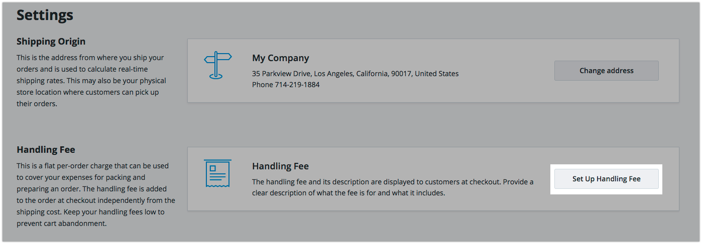 Set Up Handling Fee